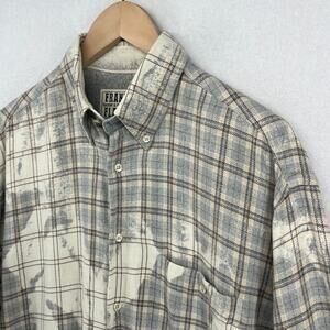 FRANKLIN FLANNELS Shirt Men L Upcycled Bleach Dyed Plaid Tennessee Gray USA VTG